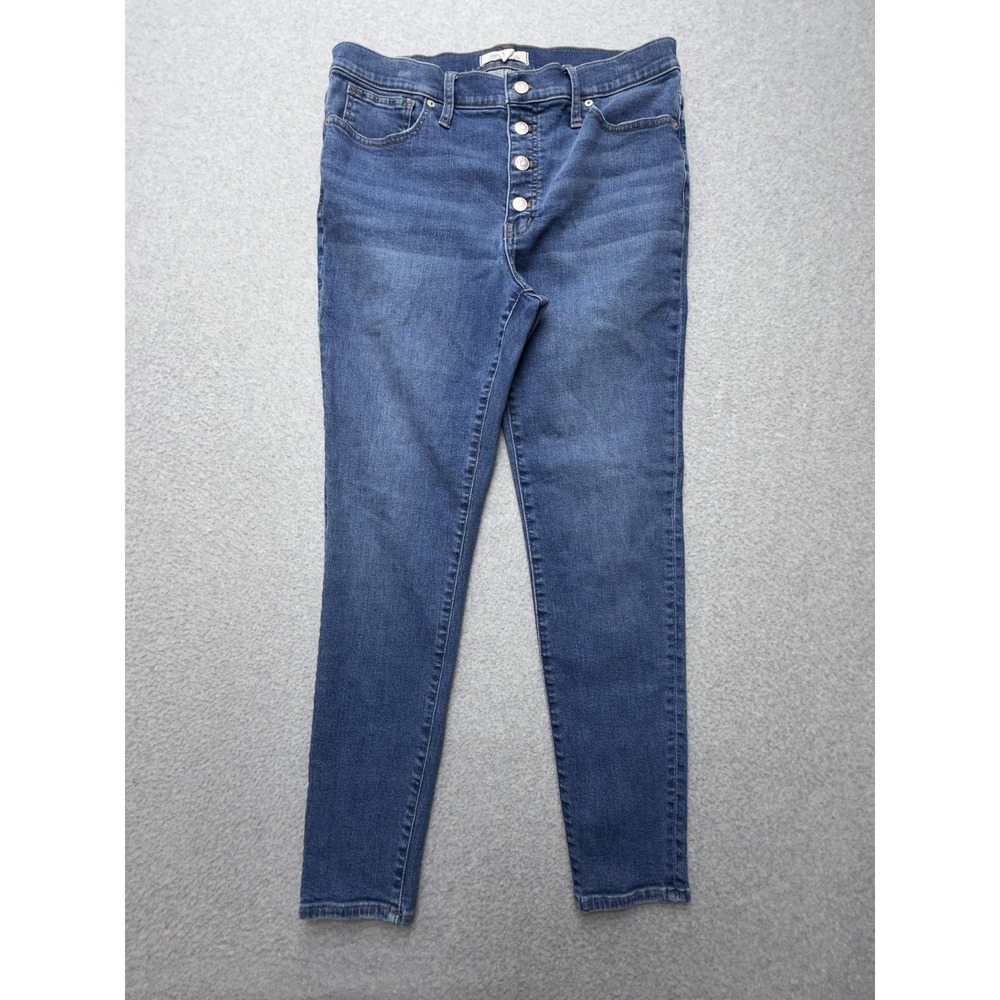 Madewell 9 Mid Rise Skinny Jeans Womens 31 Blue Button Fly Stretch Denim